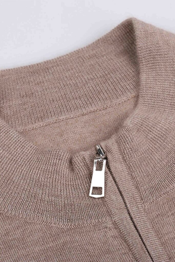 Beige Cashmere Zip Cardigan
