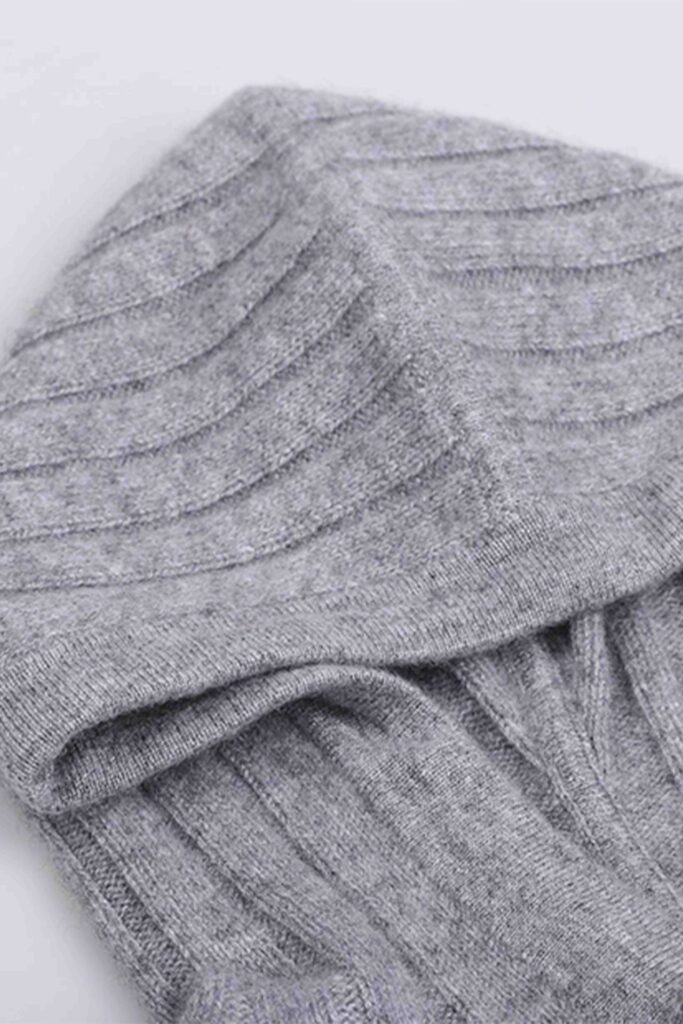 Grey Wool Ribbed Hoodie
