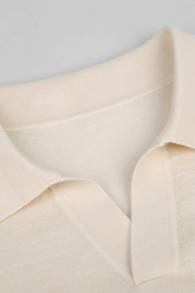 Cream Wool Long-Sleeve Polo Sweater