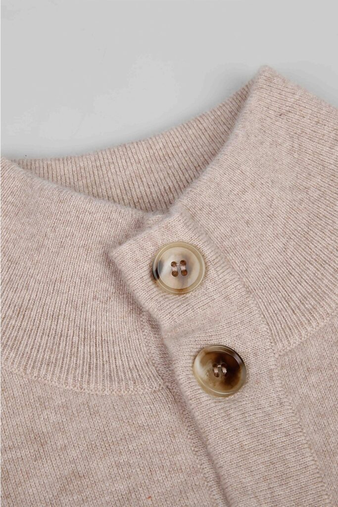 Beige Wool Button-Up Cardigan