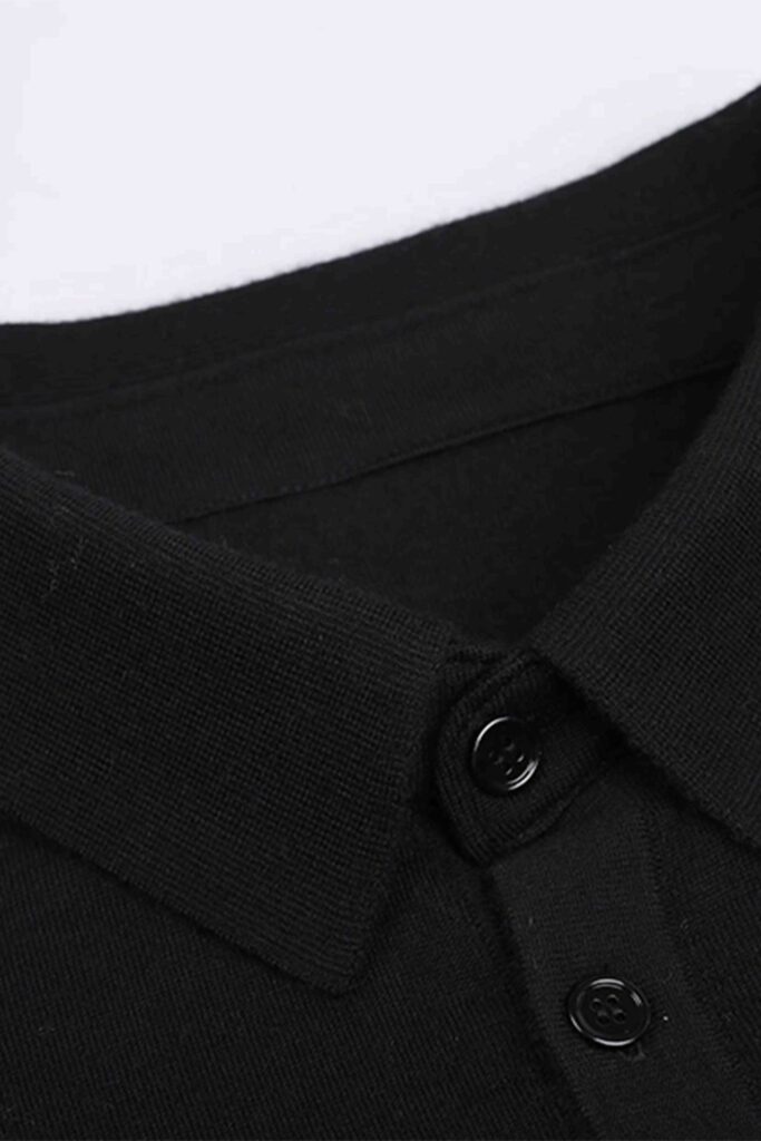 Black Cashmere Long-Sleeve Polo
