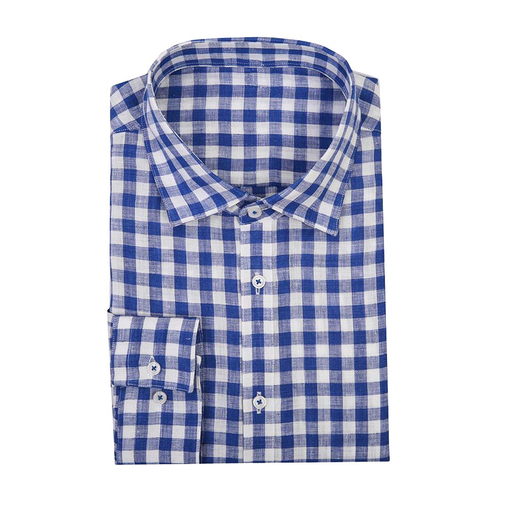 Blue Bold Check Linen Shirt