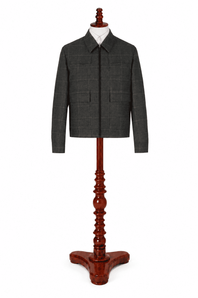 Grey Plaid Wool Zip Jacket
