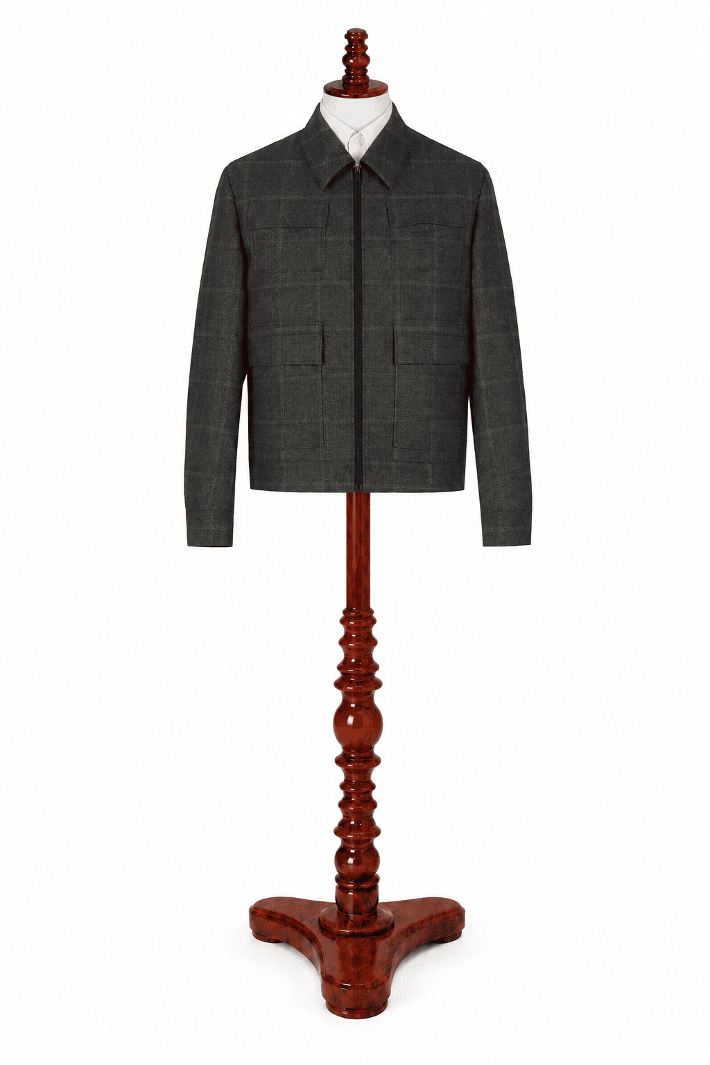 Grey Plaid Wool Zip Jacket