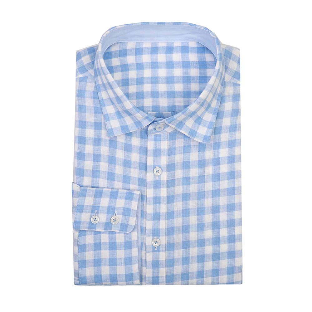 Pale Blue Linen Check Shirt