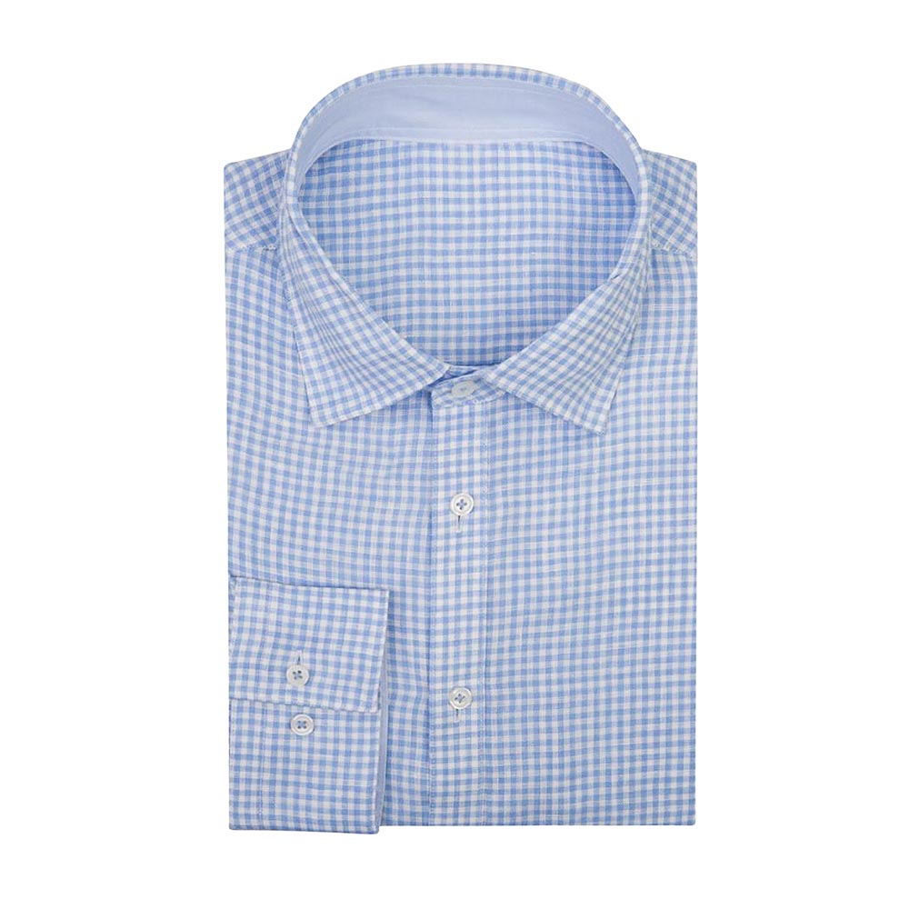 Light Blue Linen Check Shirt