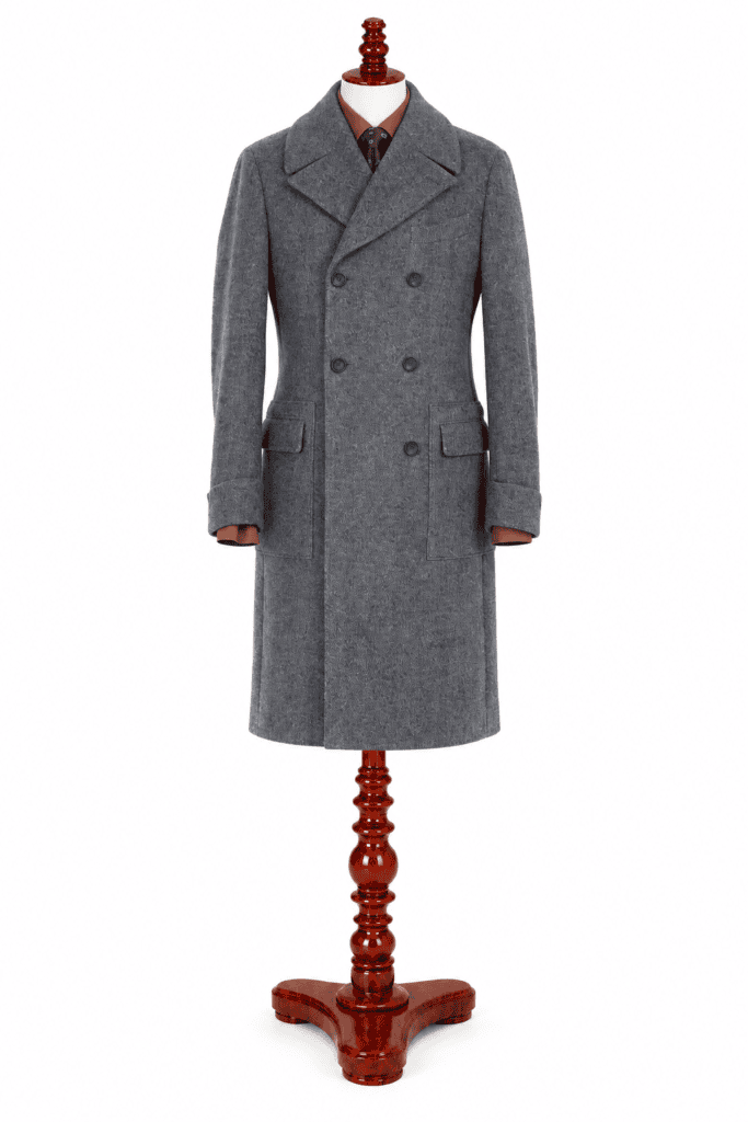 Bespoke Wool Wide Herringbone Overcoat