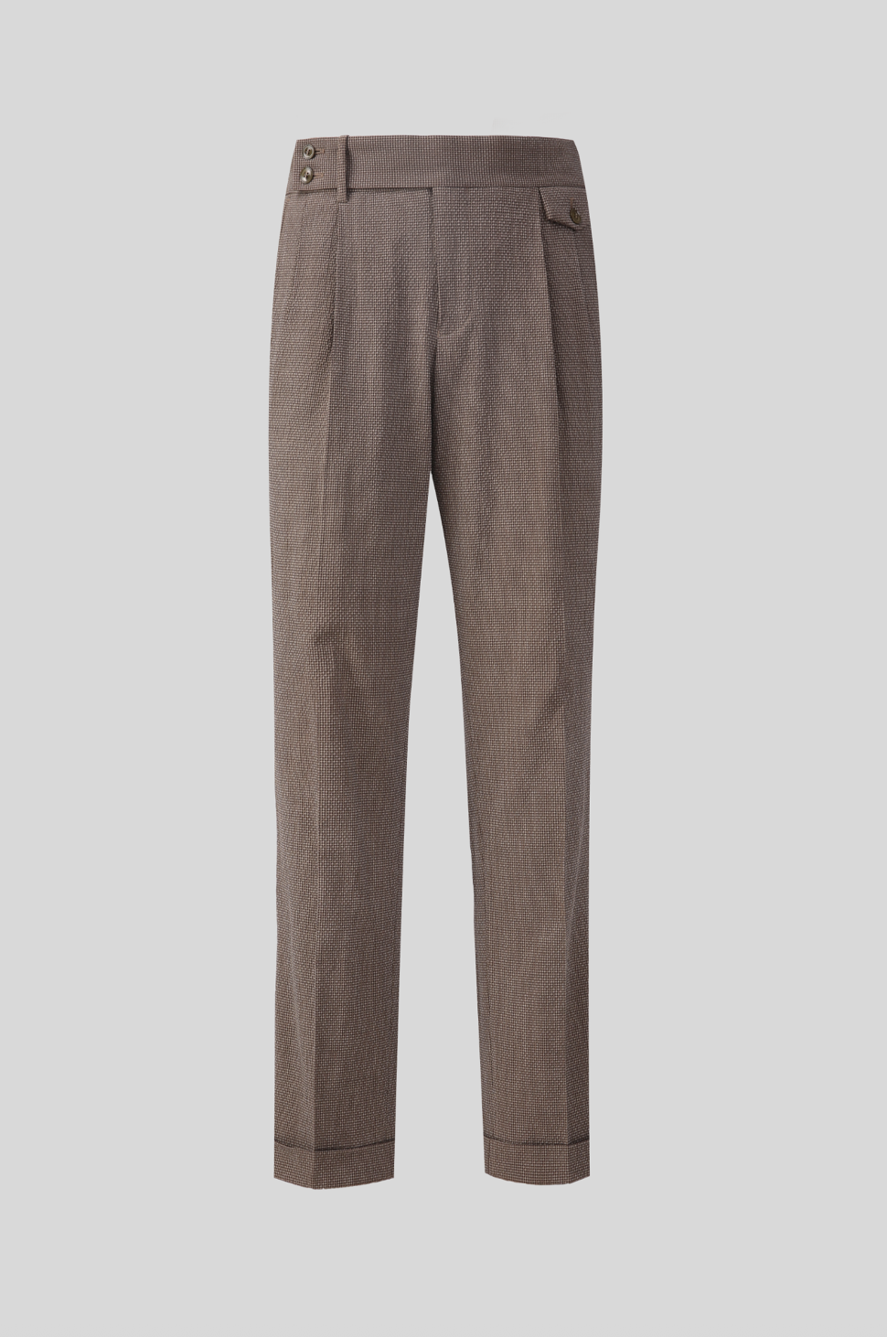 Brown Cotton Stretch Seersucker Trousers