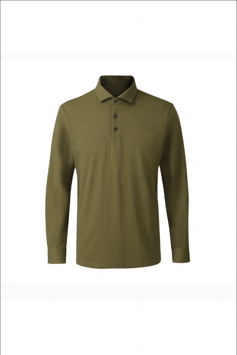 Olive Green Cotton Long-Sleeve Polo