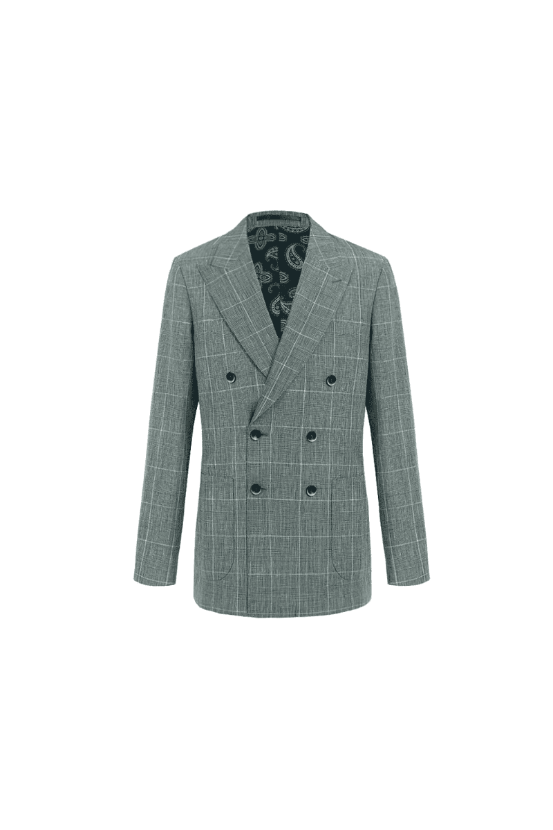 Green Check Double-Breasted Blazer