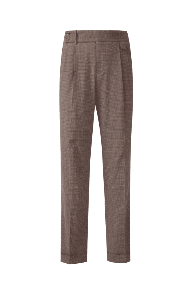 Brown Cotton Stretch Seersucker Trousers