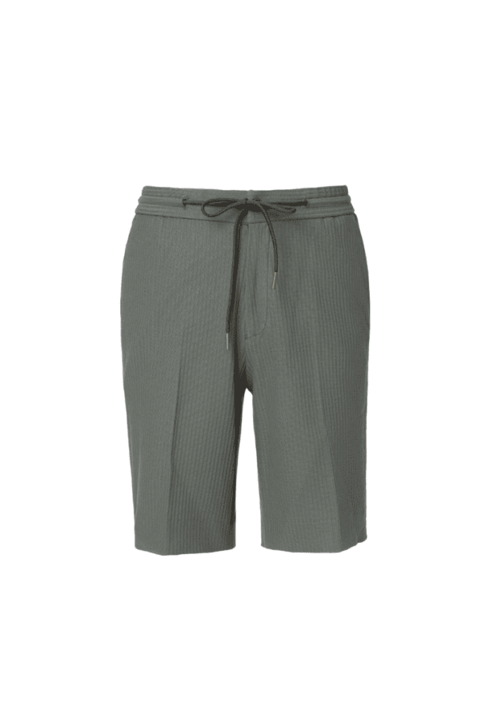 Green Stretch Seersucker Casual Shorts