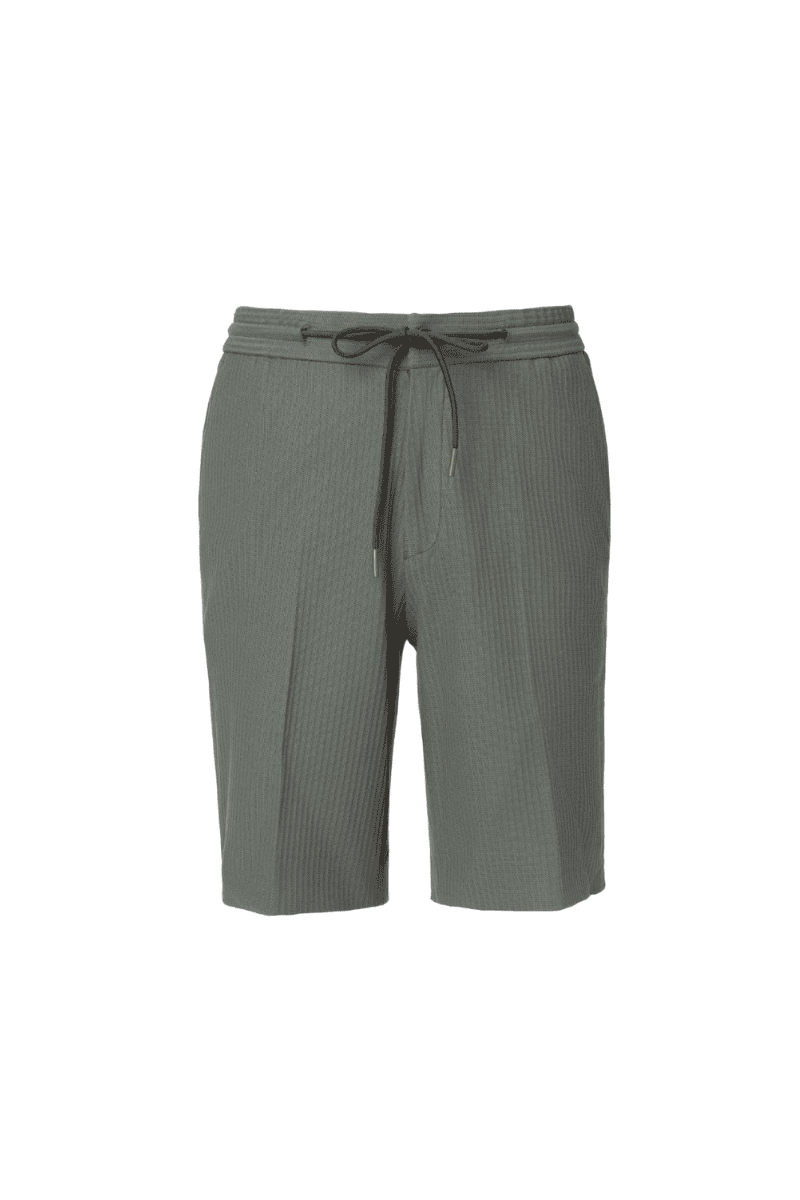 Green Stretch Seersucker Casual Shorts