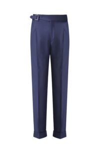 Navy Wool Flannel Pleated Trousers