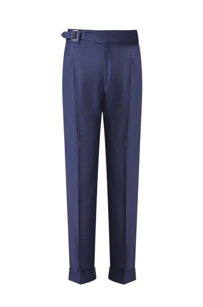 Navy Wool Flannel Pleated Trousers