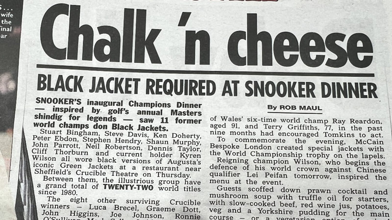 Spotted: McCann Bespoke at the World Snooker Champions’ Dinner