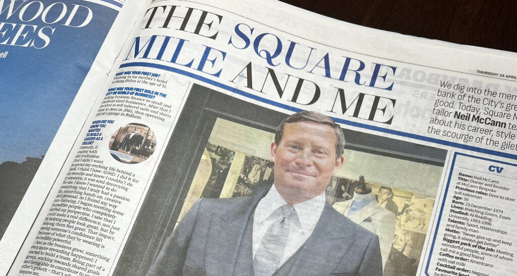 Neil McCann Featured in City A.M. – Talking Tailoring, Style, and the Future of City Dressing