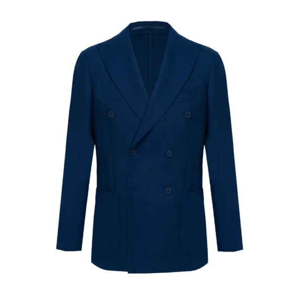 Bespoke Navy Wool Hopsack Double-Breasted Jacket