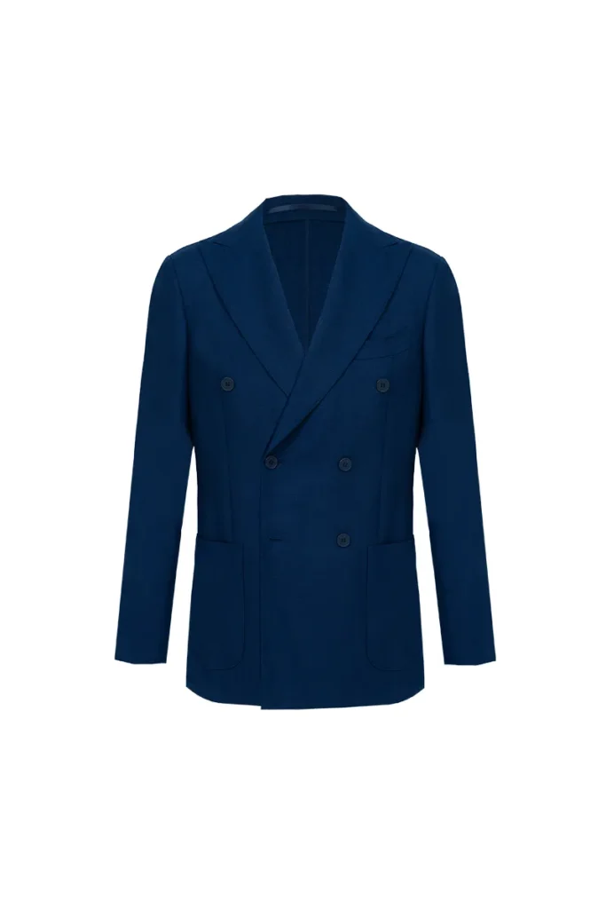 Bespoke Navy Wool Hopsack Double-Breasted Blazer