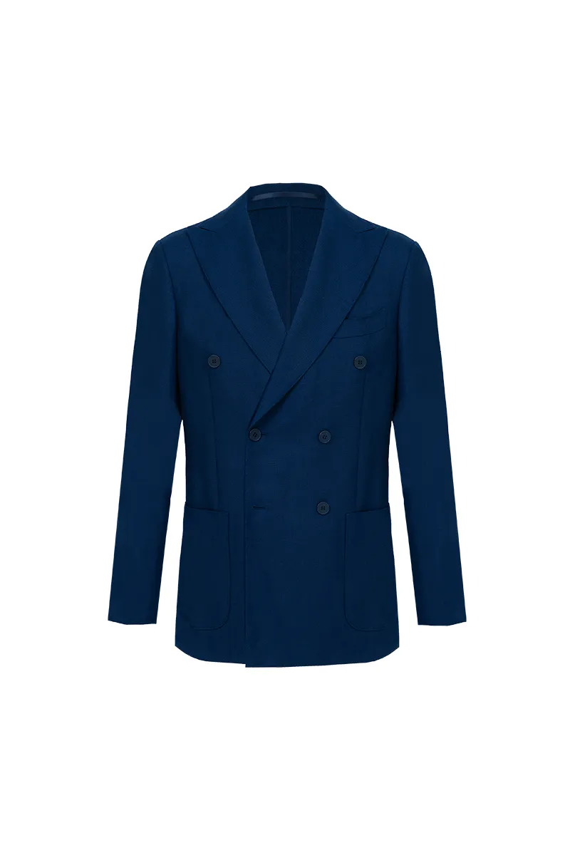 Bespoke Navy Wool Hopsack Double-Breasted Jacket