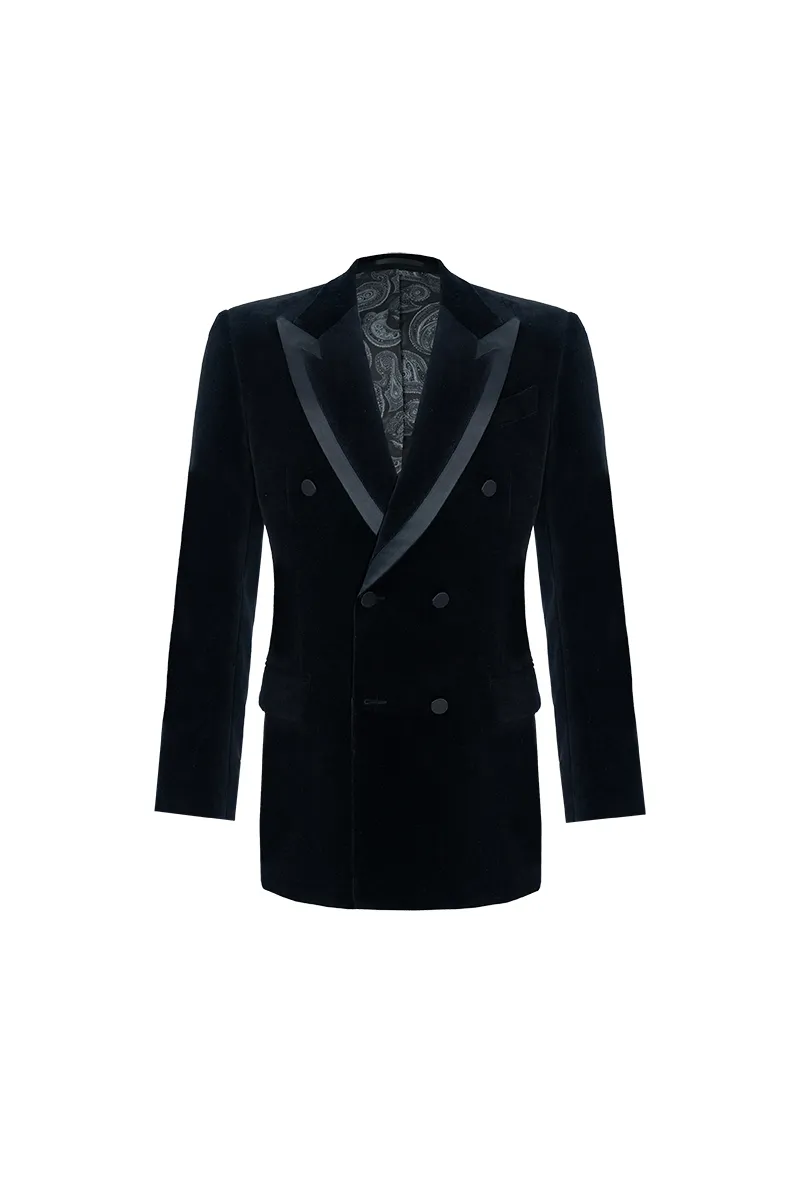 Bespoke Black Velvet Double-Breasted Dinner Jacket